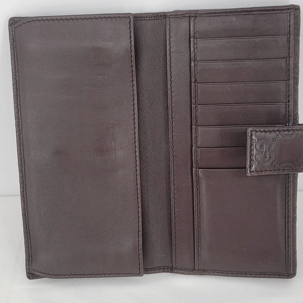 AuthenticGucci Guccissima Leather Long Wallet Brown GG Monogram Gold Logo